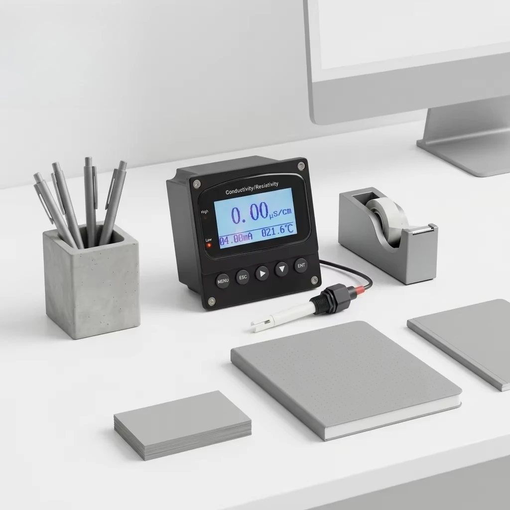 Online conductivity controller with matching conductivity sensor, automatic temperature compensation, industrial water monitor