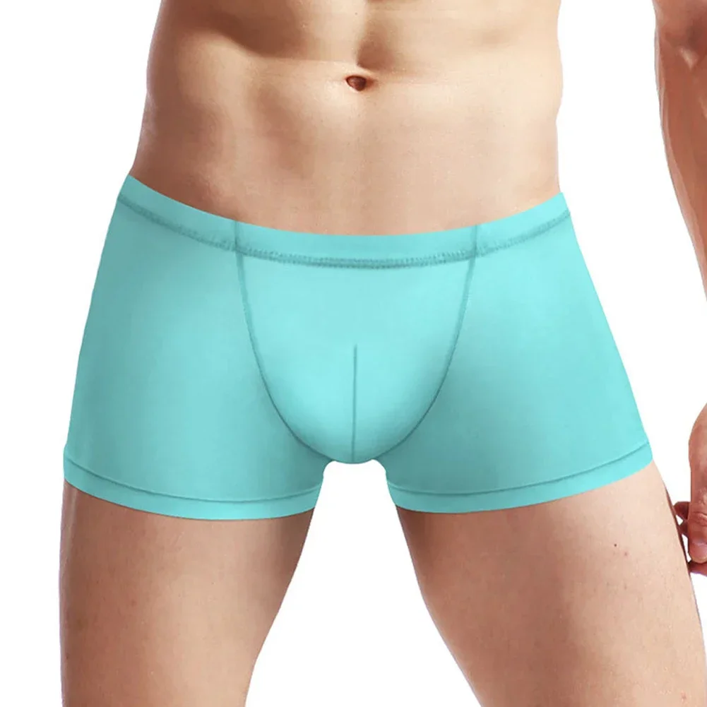 Solid Color Men\'s Translucences Shorts Mesh Trunks Jockstraps Pouch Underwear Male Sexy Lingerie Panties 1pc