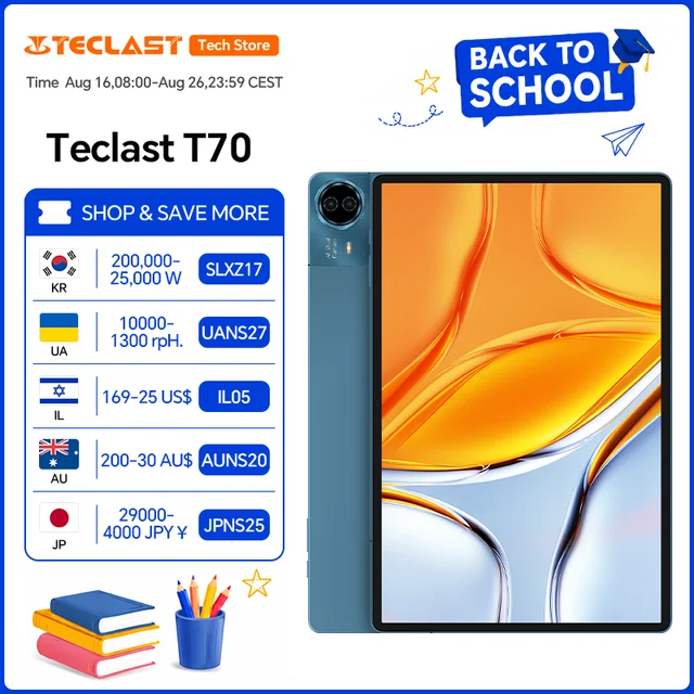 Teclast T70 Tablet PC 14 inch 2.2K Ultra MediaTek Helio G100 10000mAh 8GB+128/256GB Storage 18W 4G LTE GPS Android 15