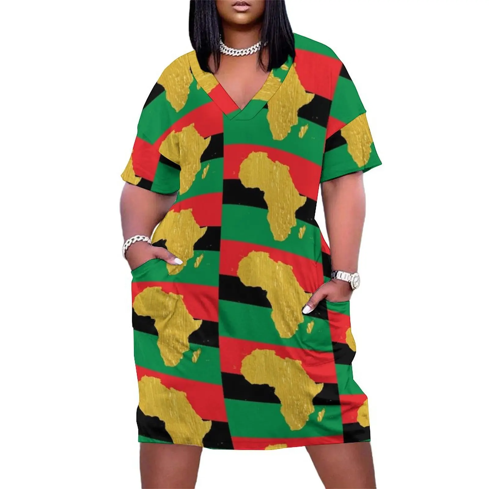 

Gold African Symbol of Africa - Golden Pan African Flag Loose Pocket Dress women's evening dresses dresses with long sleeves