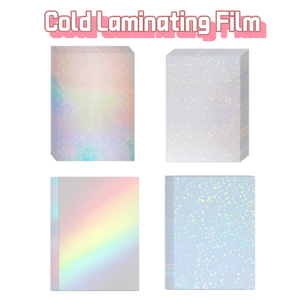 20 Sheets A4 Holographic Cold Laminating Film Clear Self-Adhesive Vinyl Sticker 8.3x11.7 Inch Waterproof Photo Protective Film
