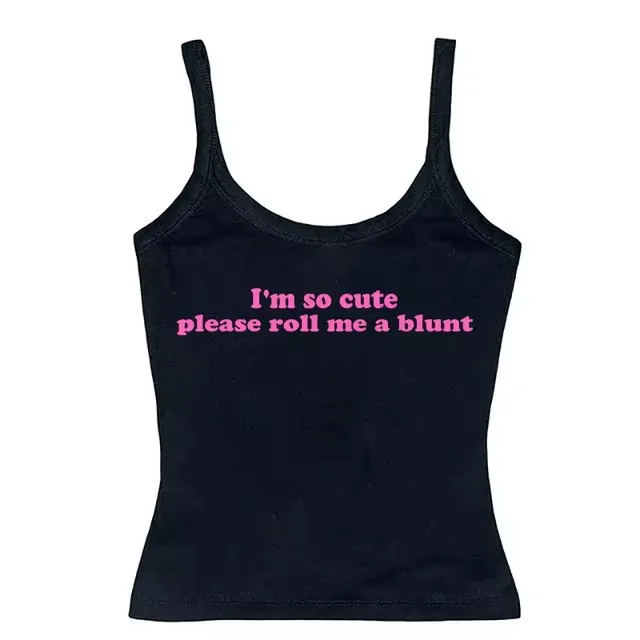 Women Y2K Sleeveless Cami Tank Top I'm So Cute Letter Print Slim Fit Spaghetti Strap Summer Casual Crop Vest