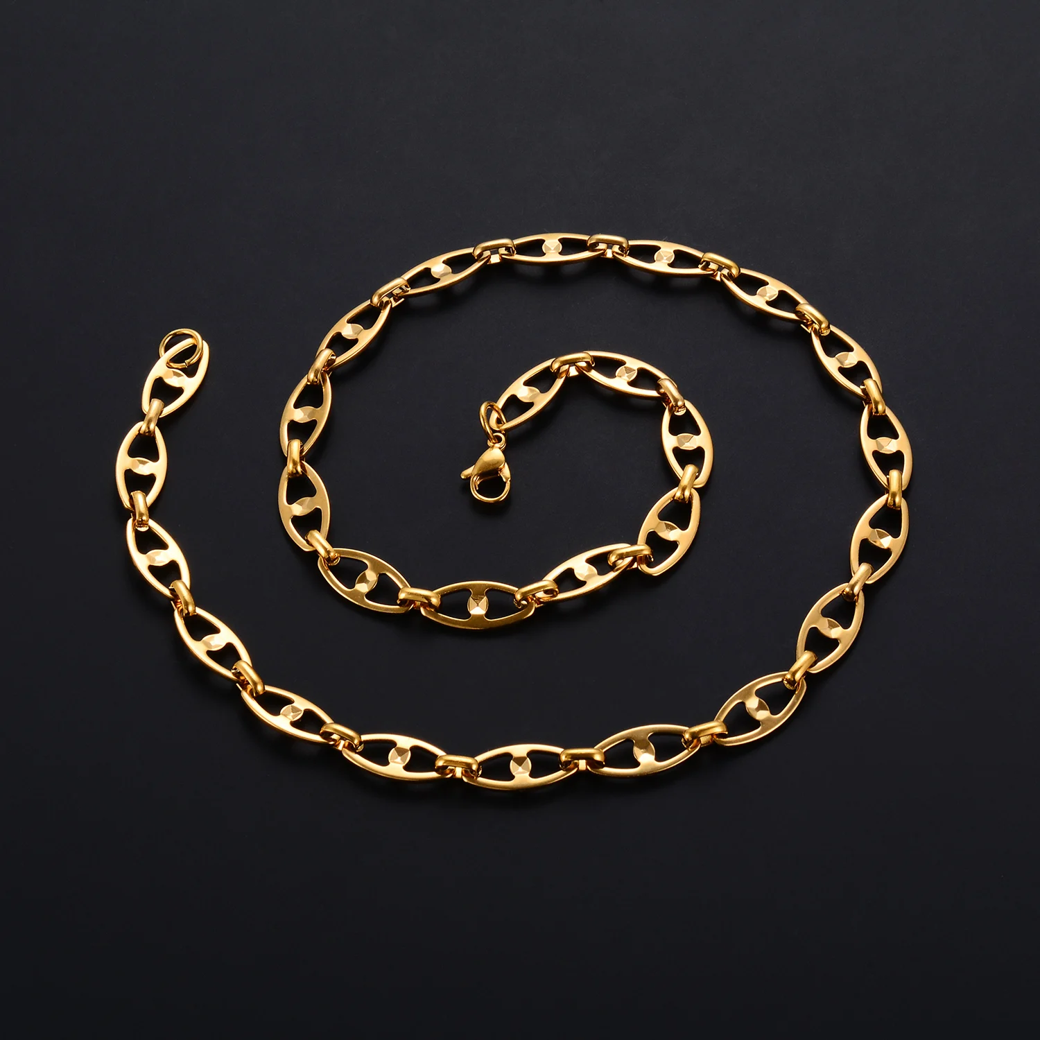 Wasserdichte Edelstahlkette mit geometrischen Gliedern, niedlichem Schweinsnase-Motiv, hohler Schnitzerei, Hip-Hop-Schmuck für Männer und Frauen – Detail 2