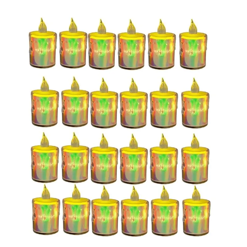B03C-Battery Operated Flameless Crystal LED Tea Lights 24Pcs Fake Candles For Wedding, Dating Dinner Tealights B