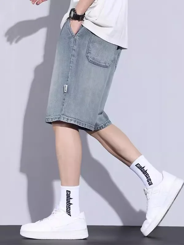 

Summer Thin Lyocell Denim orts Men's 2025 New Elastic Waist Straight Leg Medium Length Casual Five-Quarter Length Pants