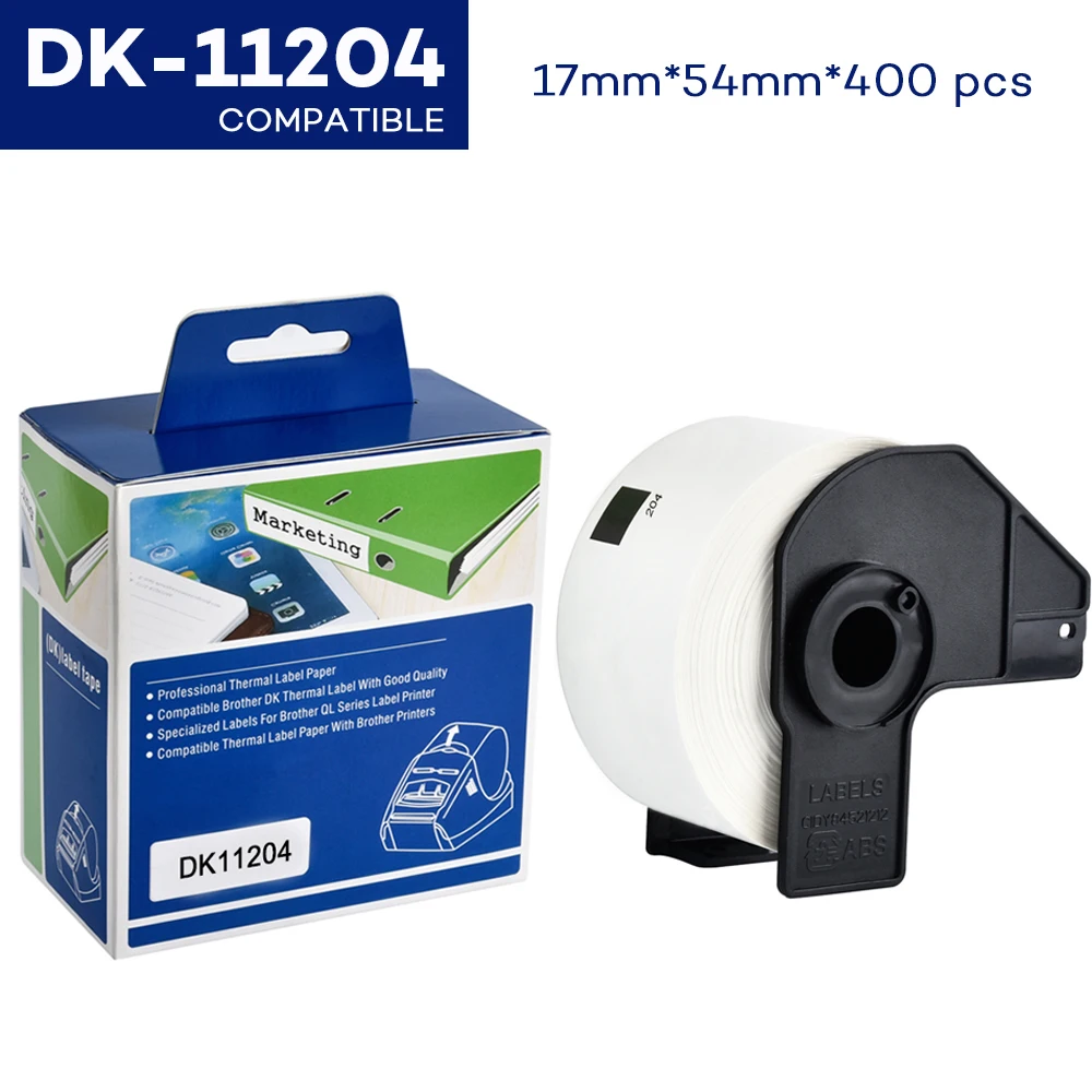 1Roll DK11204 Thermal Label 17mm*54mm*400 pcs Die Cut Labels DK-11204 DK 11204 Compatible for Brother QL-500 QL-700 QL-800