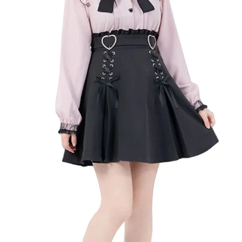 Japanese Lolita Black Skirts Women New RHigh Waist A-line Pleated Skirt Female Mini Skirt Culottes Y2K Punk Skirt Work Clothes