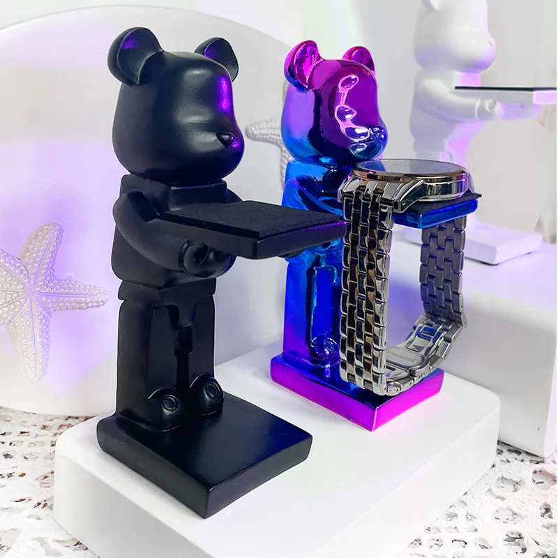 Trendy Watch Display Stand, Electroplating Cartoon Bear, Animal Resin Ornaments, Jewelry Storage Rack, Watch Holder Figure Stand