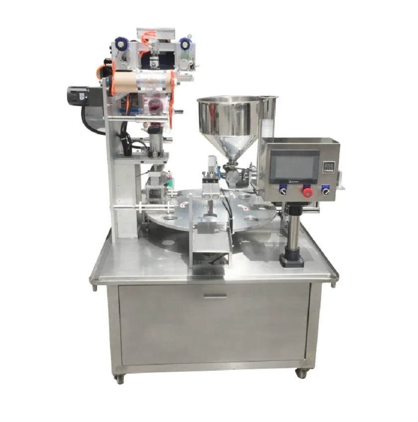 SANYING Automatic Rotary Tray Film Roll Liquid Paste Jelly Water Sauce Cup Filling Sealing Machine
