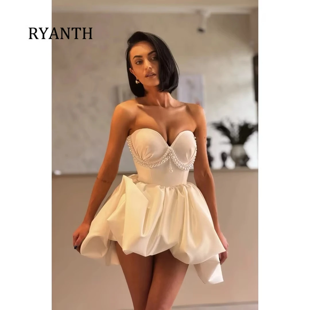 Элегантное вечернее платье RYANTH А-силуэта без бретелек с жемчугом, плиссировкой и драпировкой, для выпускного вечера, на заказ