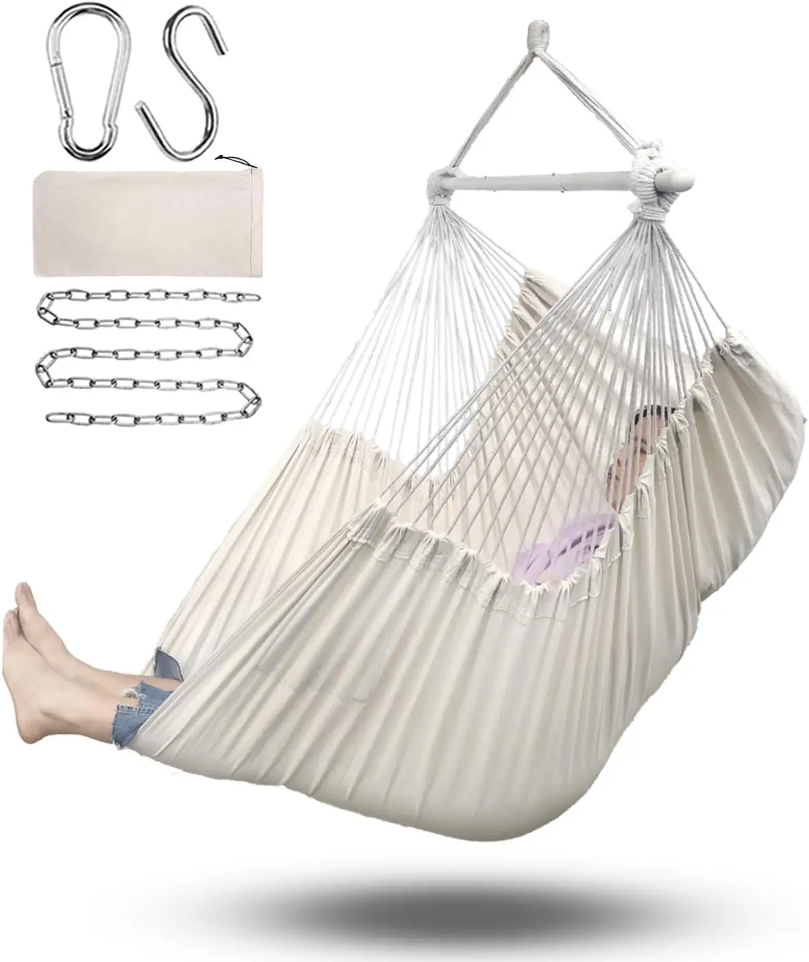 

Large Hanging Chair Swing with Steel Spreader Bar, Supports Up to 500lbs, Portable and Roomy Design