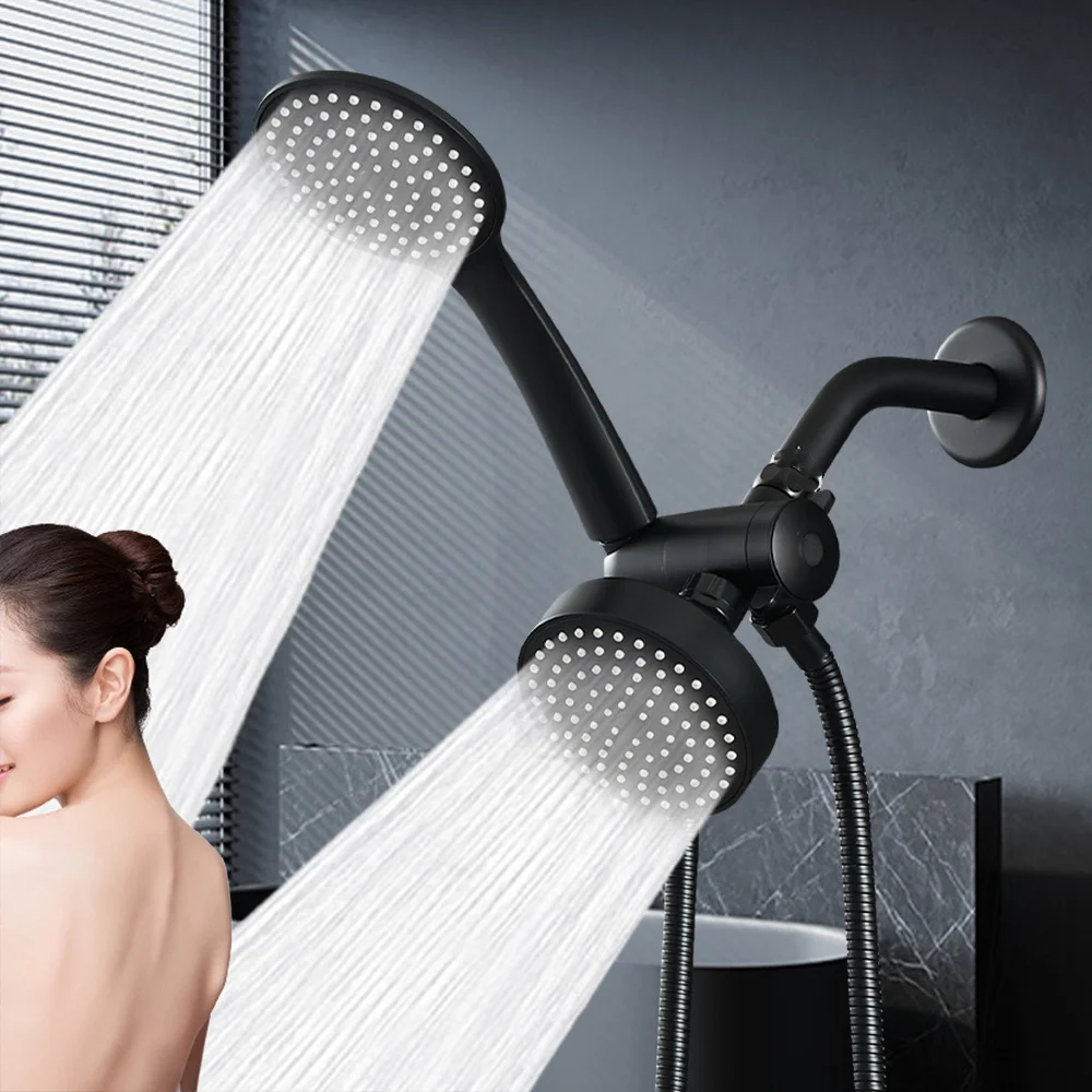 

2 in1 Handheld Shower Set With Bracket Three-way Water Distributor & Explosion-proof Hose - Round Small Overhead Shower Head Set