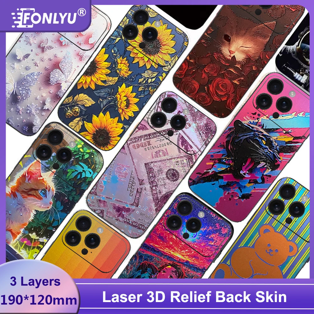 

FONLYU 50 шт. 3D лазерная рельефная блестящая красочная задняя крышка декоративная наклейка для iPhone 17 Pro Max машина для резки пленки