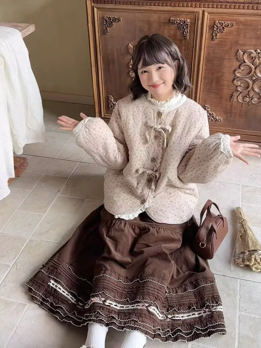 

Winter Korean Fashion Sweet Cotton Coat Harajuku Women Casual Mori Girl Kawaii Cute Lolita Rococo Coat Parkas