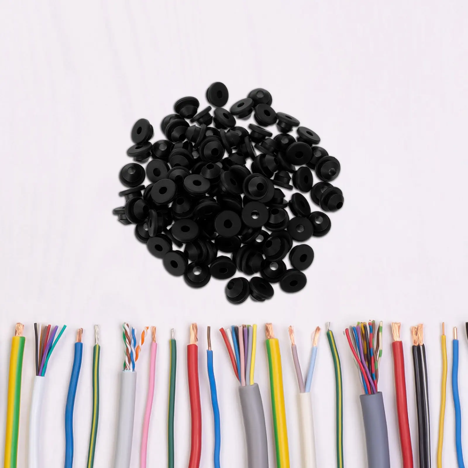 100Pcs Rubber Grommets for Cables 5.2mm Central Hole Cable Sleeve Black Uv Resistant Easy Install Cable Protector for Outdoor
