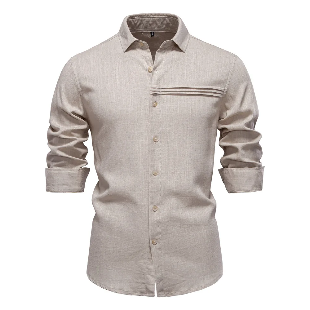 2025 spring/summer new men's business casual shirt fashion solid color European size long-sleeved shirt