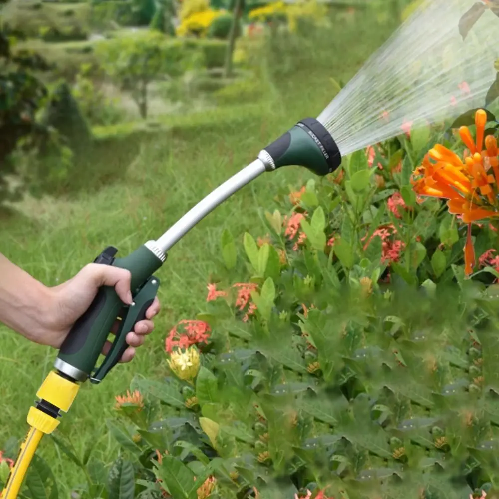 

Long Handle Garden Hose Spray Showerhead Comfortable Grip Rubberized Grip Watering Sprayer Effort-saving Design 5 Spray Patterns