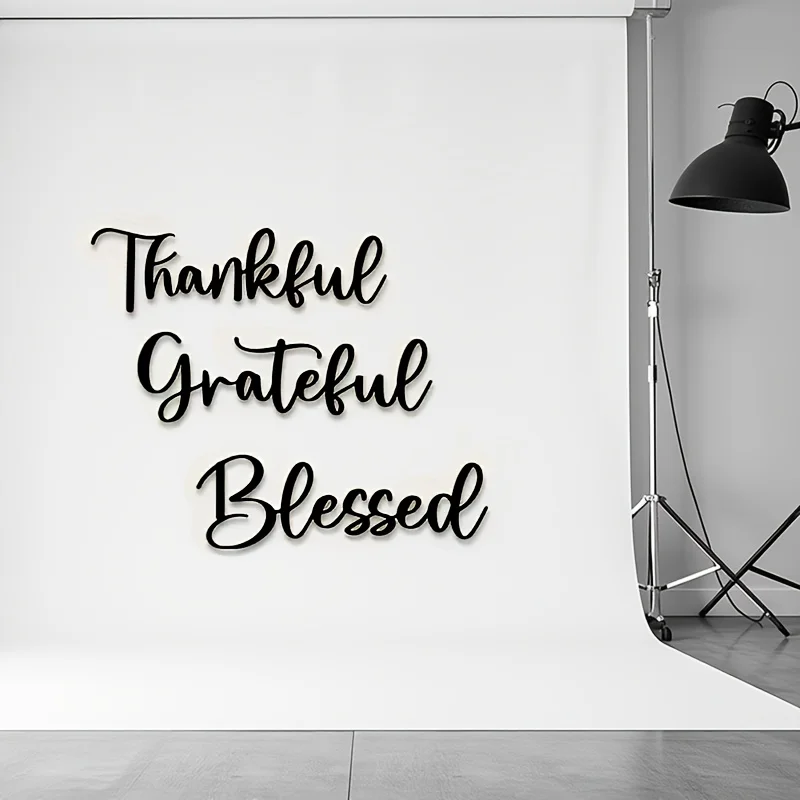 CIFBUY Metal Thankful Grateful Blessed Wall Art, 2D Flat Word Sign Iron Wall Decor, Inspirational Home Metal Wall Hanging