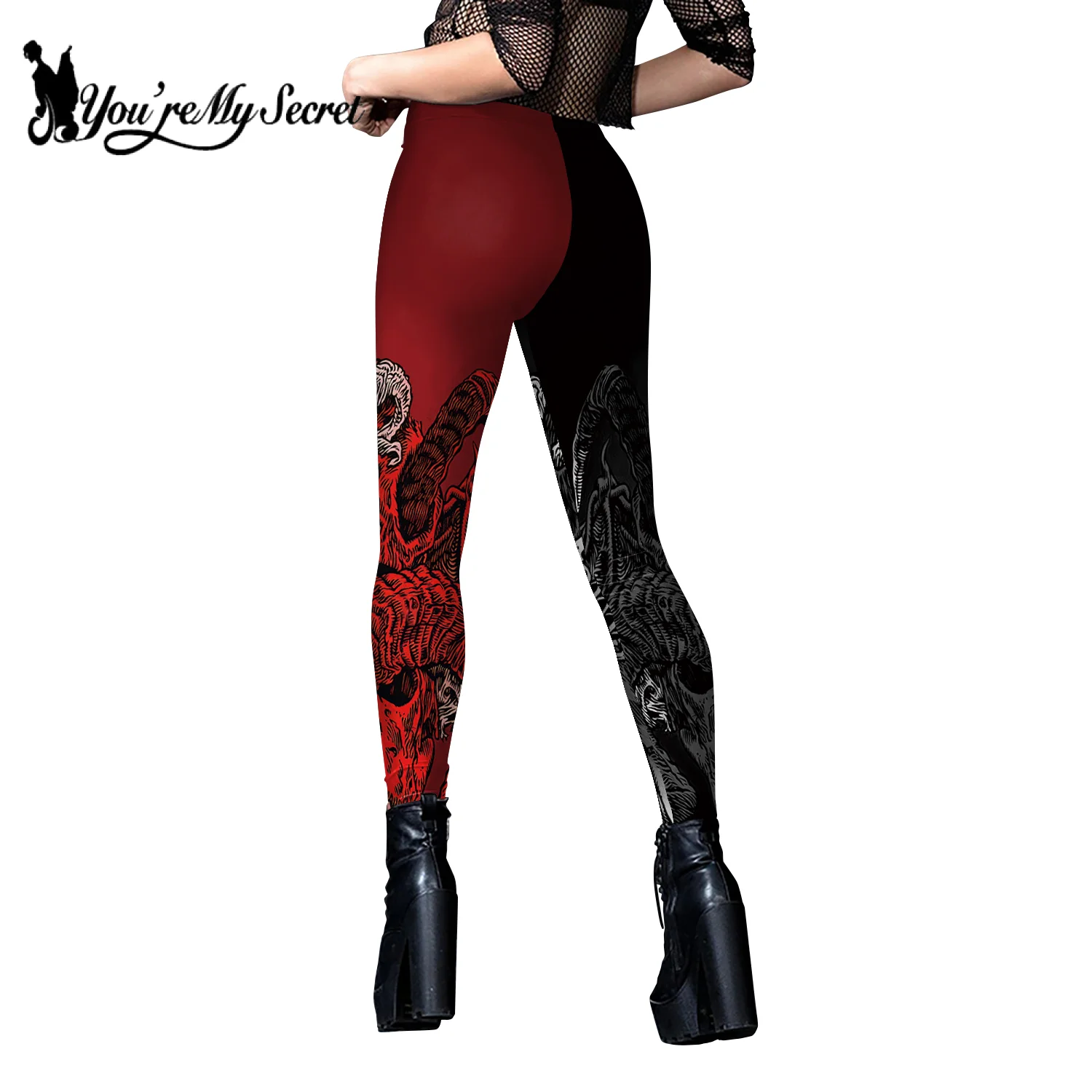 [You\'re My Secret] Halloween Skeleton Print Legging Punk Women Legging Gothic Fitness Ankle Pants Sexy Stretch Black Leggings