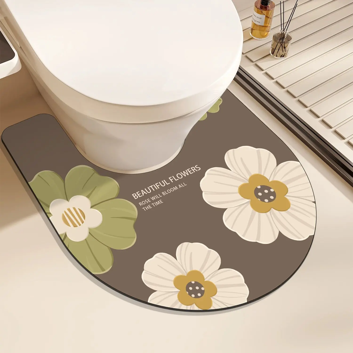 

Bathroom Diatomaceous Earth Floor Mat Toilet Carpet Quick Drying Water Absorbing Toilet Door Mat Dirt Resistant Adjustable Rug