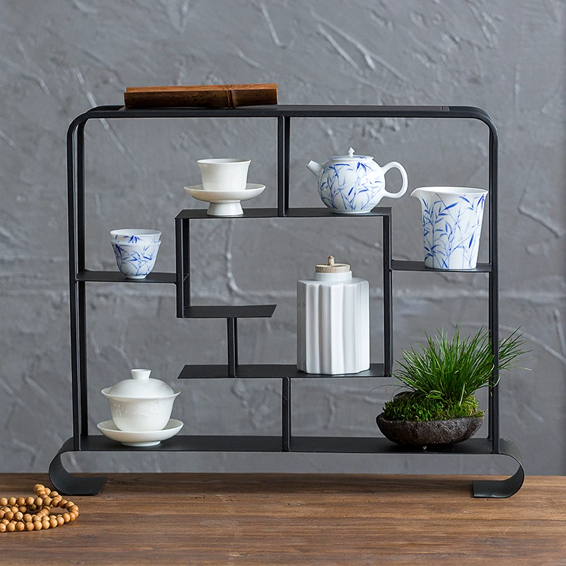 

Tieyi Tea Shed Duobao Pavilion Tea Set Storage Display Stand Japanese Creative Le Tie Bogu Rack Kung Fu Tea Props Accessories