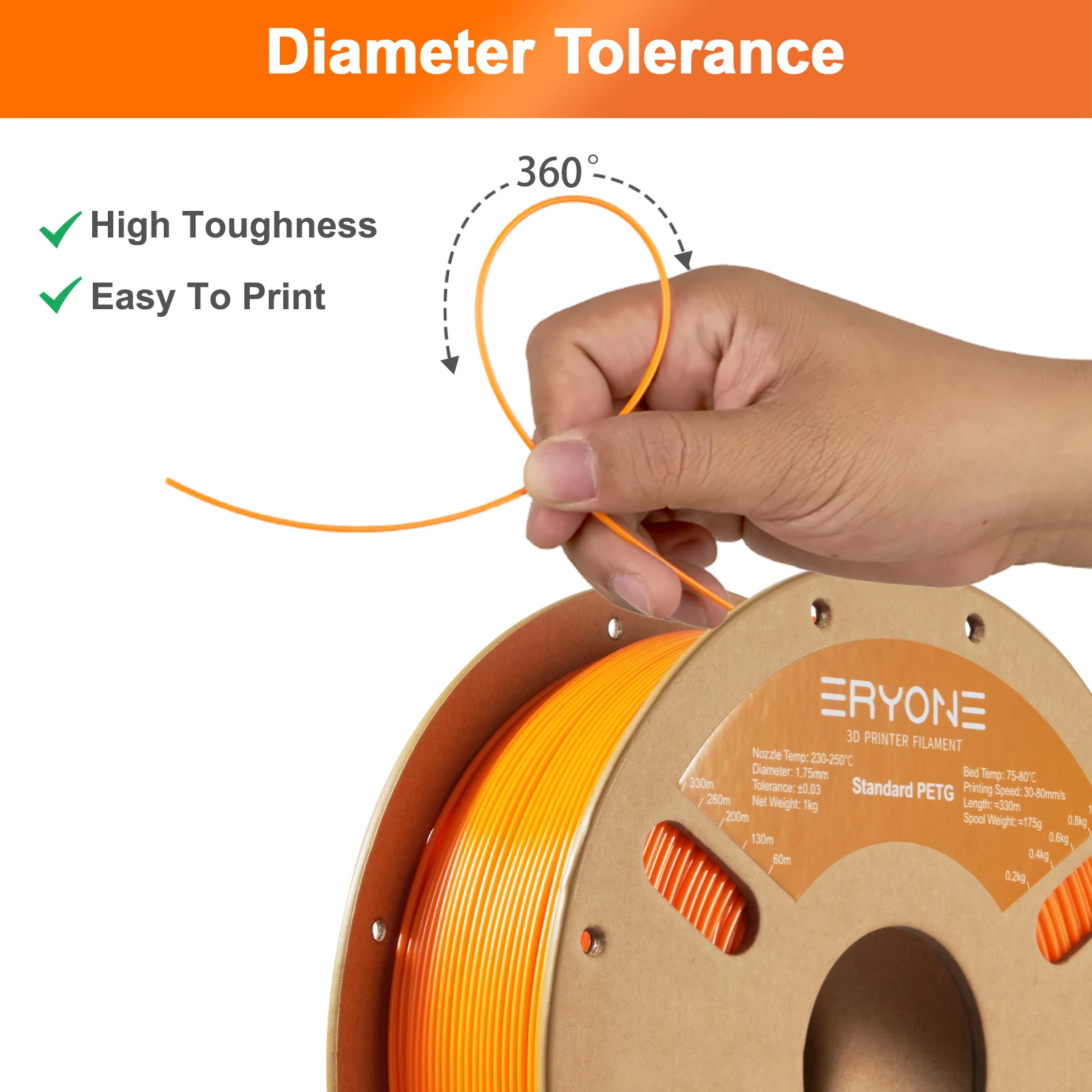 ERYONE 10KG Standard PETG Filament 1,75mm für 3D-Druck, Mehrfarbig Erhältlich, PETG-Filament, 3D-Filament Großhandel, 1KG/Spule – Detail 18