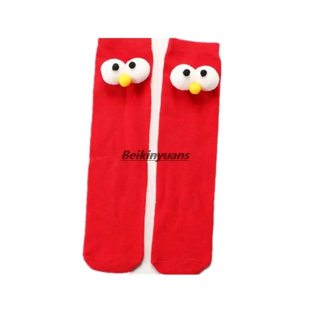 Baby Girls Knee High Socks Big Eyes Decoration Sprin Autumn Cotton Sock Solid Candy Color Kids Toddler Short Socks For Children