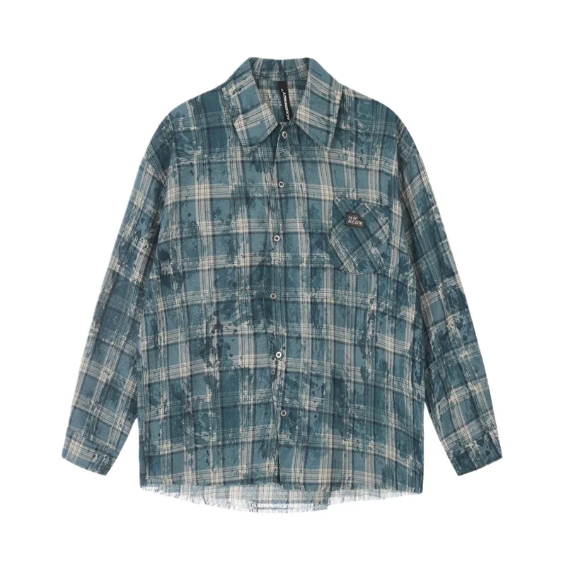 

Unlock Hemline Flannel Shirt Men Autumn Turn-down Collar Casual Men's Shirt Long Sleeve