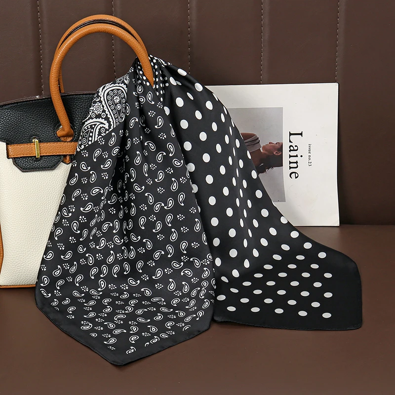 高級水玉シルクスクエアスカーフ女性ヒジャーブヘアバンドネッカチーフ女性サテンショールリボンヘッドバンドファッションラップバンダナ