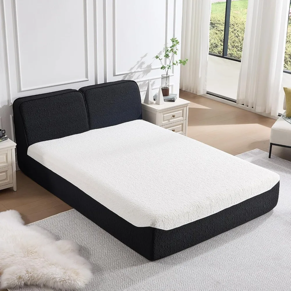 

2-in-1 Queen Size Upholstered Platform Bed with Headboard, Modern Floor Bed Queen, Compression Bed, No Assembly Required