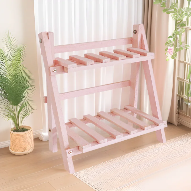 

Korean Style Multifunctional Wooden Storage Rack Foldable Succulent Display Rack Dopamine Colored Balcony Decor Garden Supplies