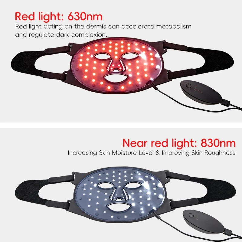 Infrared Light 630nm 830nm Skin Care Portable Silicone Red LED Light Therapy Facial LED Face Mask