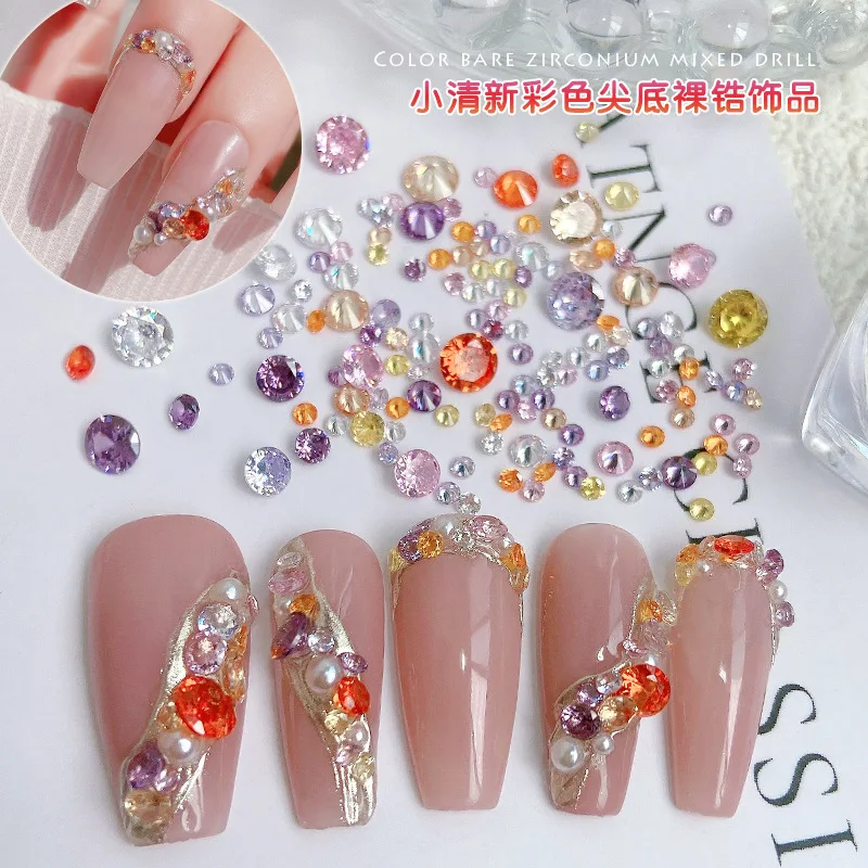 

Popular Nail Enhancement Color Zircon Round Pointed Bottom Luxury Bare Zircon Water Diamond Super Flash Size Nail Jewelry Diamon