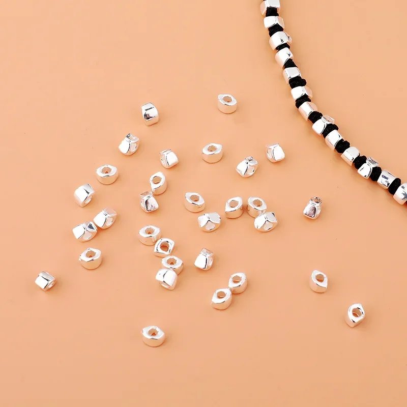5PCS 925 sterling silver smooth multi-faceted corner square beads separated beads broken silver a few hand string DIY jewelry