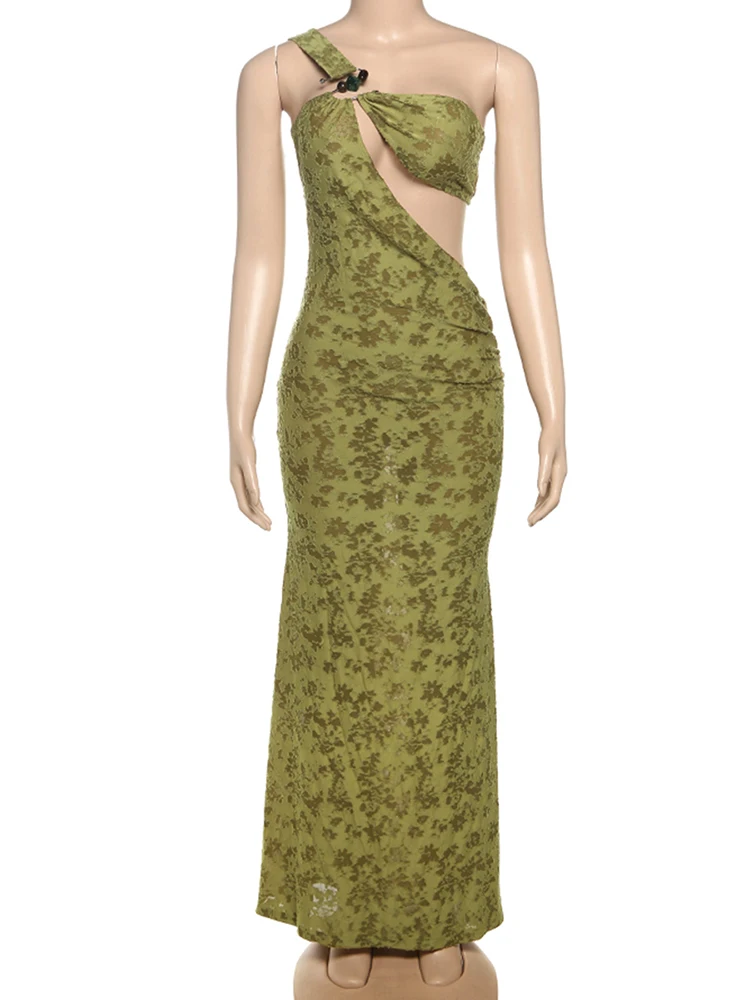 Nibber Perlen Patchwork Unregelmäßigen Hohl Maxi Kleid Frauen Einzigen Schulter Gurt Tailleless Street Fashion Temperament Vestidos