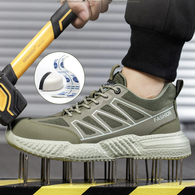 Waliantile Breathable Men's Safety Shoes Lightweight Construction Steel Toe Work Boots Puncture Proof Indestructible Sneakers
