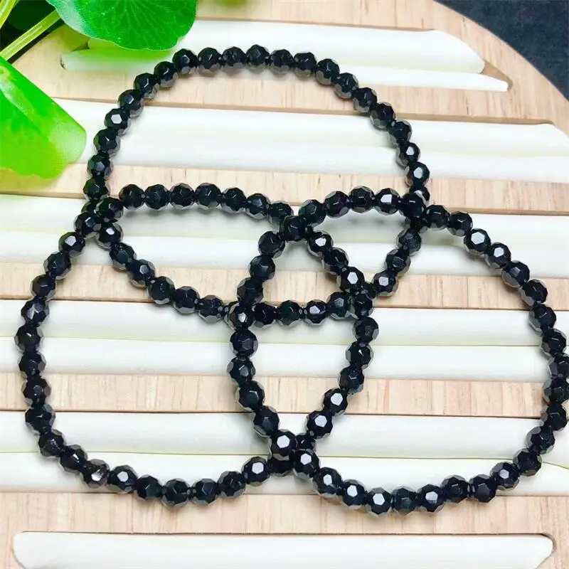 Natural Faceted Black Tourmaline Bracelet Healing String Charms Fashion Personalized Men Women Holiday Gift Jewelry 1pcs 5mm