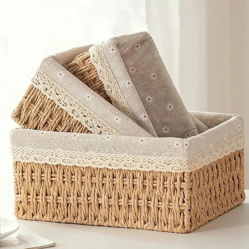 

3-Pack Wicker Storage Baskets with Liners, Large Woven Cube Bins for Shelves, Closet Organizer Basket Set for Home, Handwoven