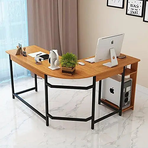 

TY ARTS & CULTURE - L-Shaped Corner Desk Gaming Desk PC Table Office Computer Desk with Wood Laptop Black Frame Work Station