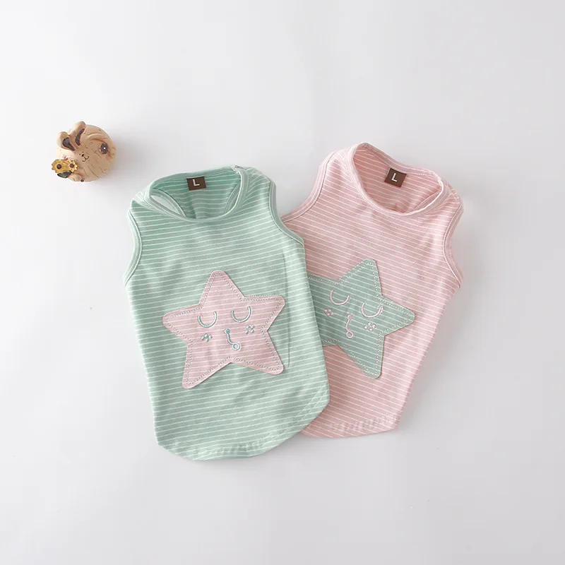 

Жилет для собак в полоску со звездным узором — рубашка без рукавов из 100% хлопка в корейском стиле, дышащий наряд для домашних животных для Тедди Бишон