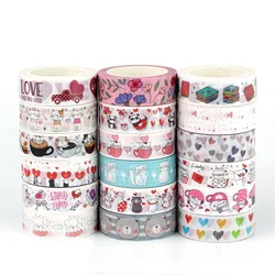 NEW 1PC. 10M Decorative Cute Cats with Cups Valentine Hearts Japanese Paper Masking Washi Tape Scrapbooking Journaling Papeleria