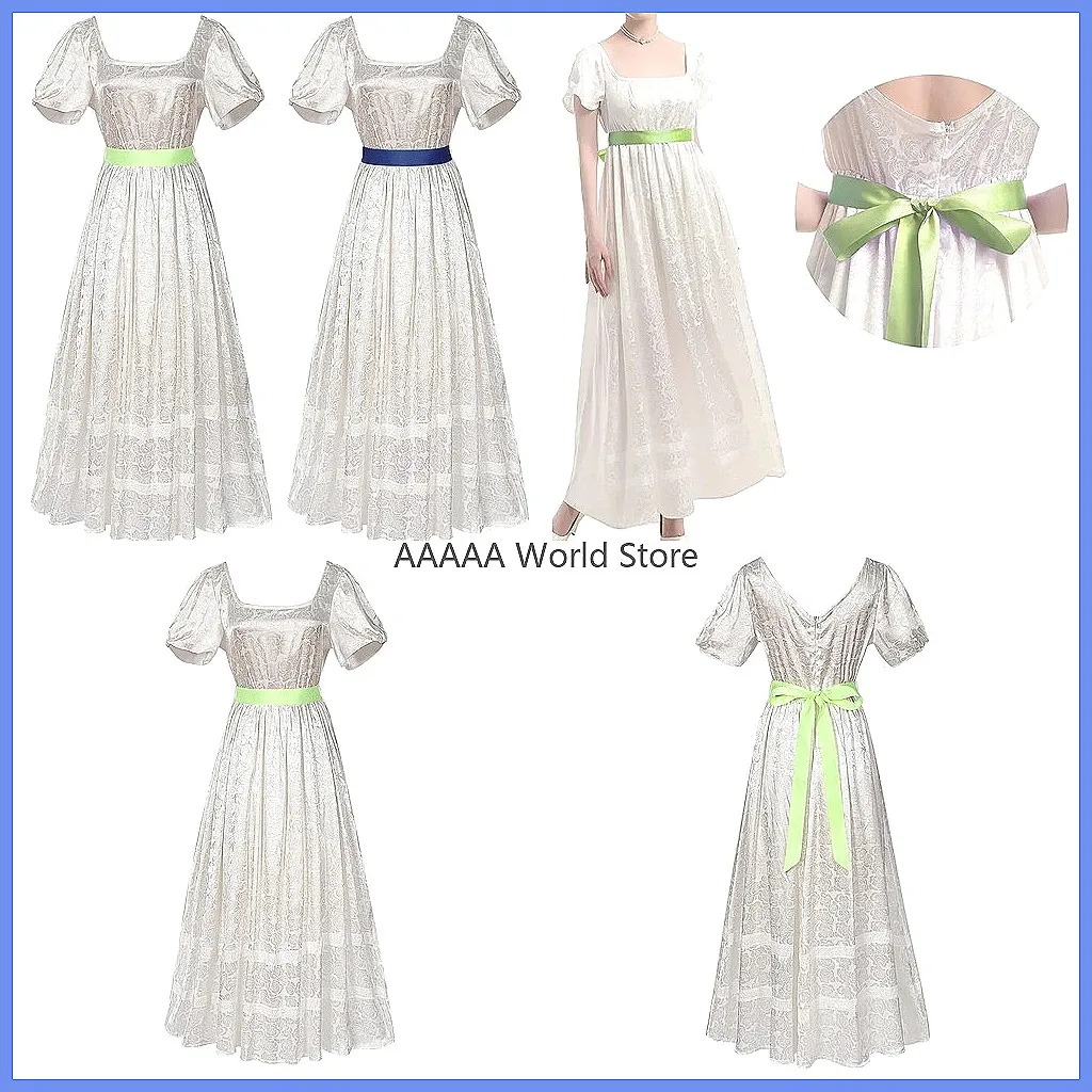 

Victorian Elegance White Dress: High Waist Vintage Gown for Regency Cosplay, Wedding & Party