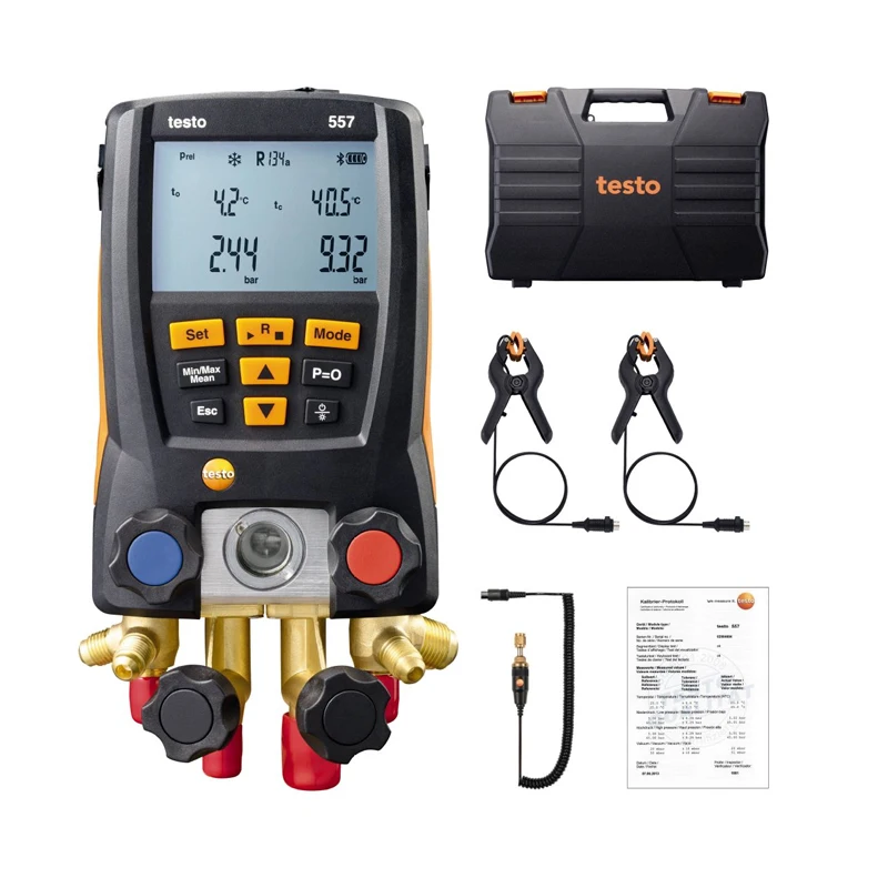 Testo 557 Digital Manifold Gauge 4-way Clamp Temperature Probes Case with Hoses