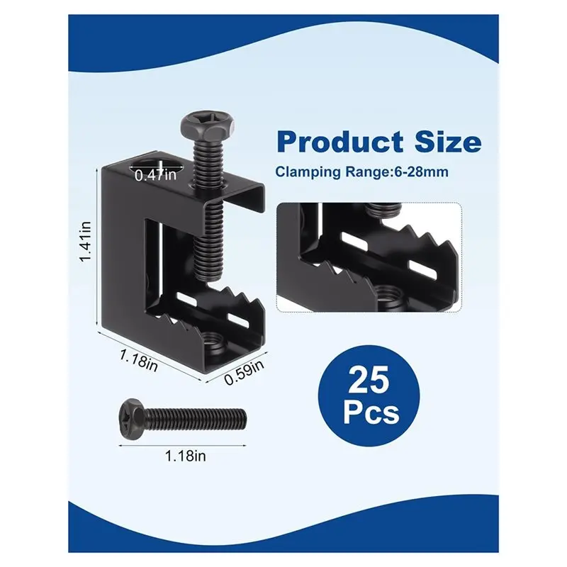ABJY- Juego de abrazaderas: abrazaderas C de acero (25 piezas), abrazaderas pequeñas de acero con resorte de 1/4 "-20 para vigas