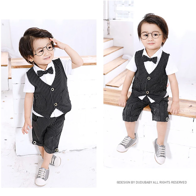 Baby Boys Clothing Set Infant Gentleman Outfit Top + Shorts Baptism Wedding Birthday Gift Costume 2PCS Kids Summer Clothes Suit