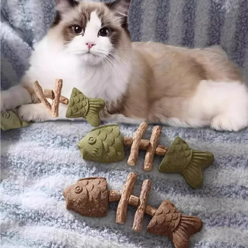 Juguete para masticar gato Natural, hueso de pescado, hierba gatera y vid plateada, juguete seguro, ingredientes vegetales, solo juguete para la salud Dental del gato