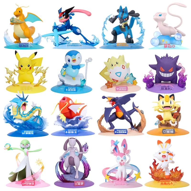 FUNISM Figuras de Pokémon Ash-Greninja Sylveon Lucario Pikachu Mew Dragonite Scorbunny Gengar Piplup Togepi Mewtwo Meowth Gardevoir