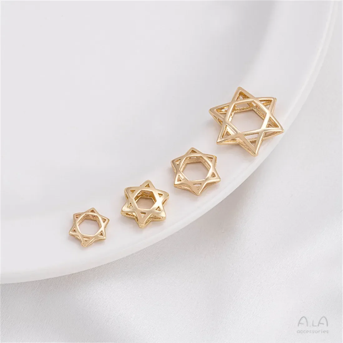 14K Gold-plated Hollowed Out Hexagonal Star Set Bead Ring, Handmade Beaded Partition Ring DIY Bracelet Necklace Accessories C379