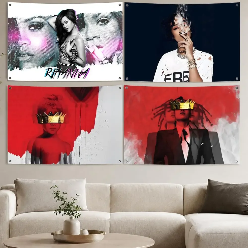 Singer R-Rihanna-Anti Music Flags Aesthetic Wall Tapestry Printed Wall Hanging Living Room Party Outdoor Decor