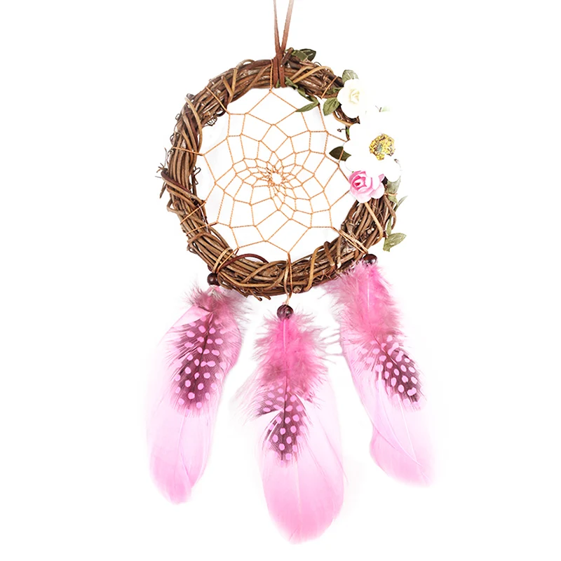 

Handmade Catcher Rattan Beads Car Wall Hanging Home Room Decor Ornament Catcher Pink Dreamcatchers
